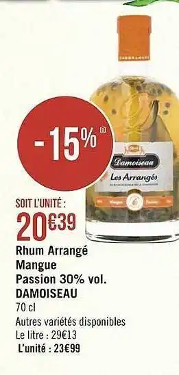 Géant Casino Rhum Arrangé Mangue Passion 30% Vol. Damoiseau offre