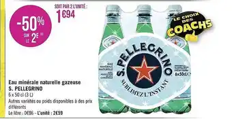 Géant Casino Eau Minérale Naturelle Gazeuse S.pellegrino offre