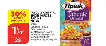 Taboulé Oriental épices Douces, Raisins Tipiak