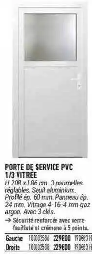 Bricorama Porte De Service Pvc 1-3 Vitrée offre