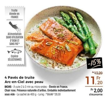 Thiriet 4 Pavés de truite arc-en-ciel avec peau offre