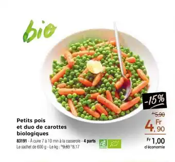 Thiriet Petits pois et duo de carottes biologiques offre