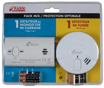 Pack 1 détecteur de fumée et 1 détecteur de monoxyde kidde, 1 an