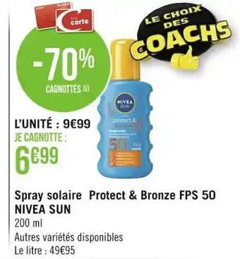 Casino Supermarchés Nivea Sun Spray Solaire Protect & Bronze FPS 50 offre