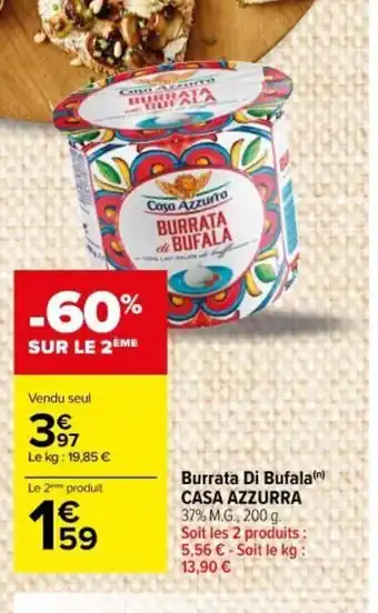 Carrefour Market Burrata Di Bufala Casa Azzurra offre