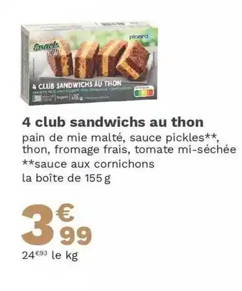 Picard 4 Club Sandwichs Au Thon offre
