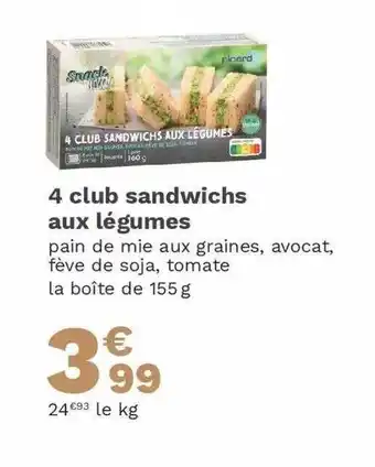 Picard 4 Club Sandwichs Aux Légumes offre