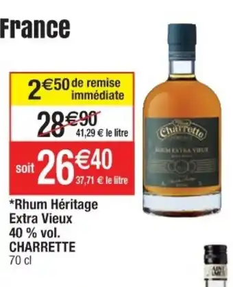Rhum Héritage Extra Vieux 40% vol. Charrette