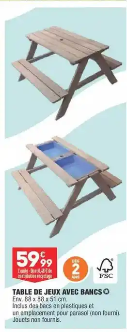ALDI Table De Jeux Avec Bancs offre