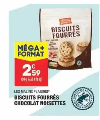 ALDI Biscuits Fourrés Chocolat Noisettes Les Malins Plaisirs offre