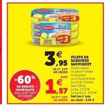 Hyper U Filets De Sardines Saupiquet offre