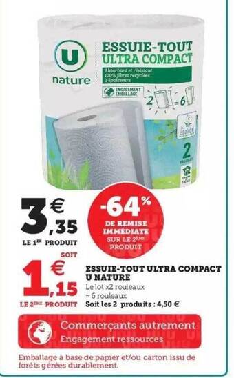 Hyper U Essuie-tout Ultra Compact U Nature offre