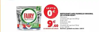 Hyper U Nettoyant Lave-vaisselle Original Ou Citron Fairy offre