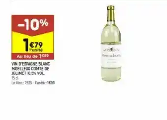 Leader Price Vin D'espagne Blanc Moelleux Comte De Jolimet 10.5% Vol. offre
