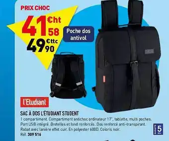 Hyperburo Sac à Dos L'étudiant Student offre