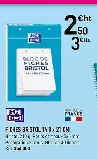 Hyperburo Fiches Bristol 14,8 X 21 Cm Oxford offre