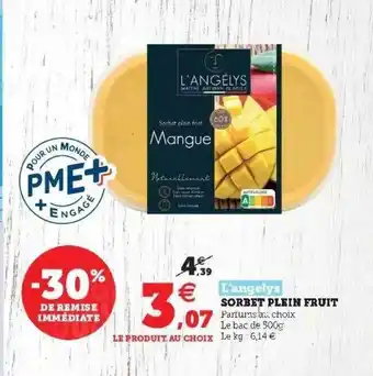 Hyper U Sorbet Plein Fruit L'angelys offre