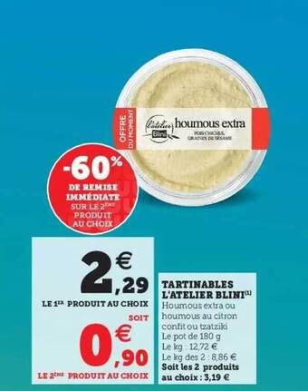 Super U Tartinables L'atelier Blini offre