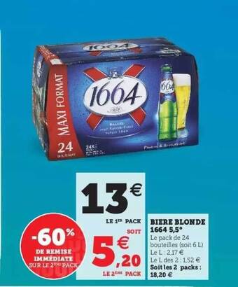 Super U Bière Blonde 1664 5,5° offre