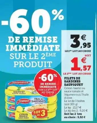 Super U Filets De Sardines Saupiquet offre