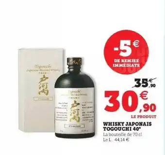 Super U Whisky Japonais Togouchi 40° offre