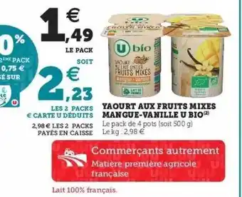 Super U Yaourt Aux Fruits Mixes Mangue-vanille U Bio offre