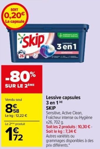 Carrefour Market SKIP lessive capsules 3 en 1 offre