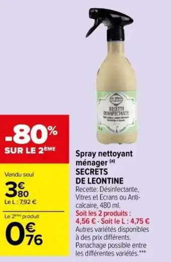 Carrefour Market SECRETS DE LEONTINE spray nettoyant ménager offre