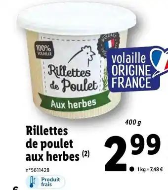 Lidl Rillettes de poulet aux herbes offre
