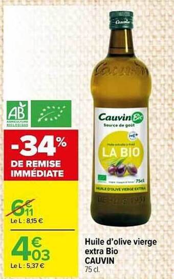 Carrefour Market Huile D'olive Vierge Extra Bio Cauvin offre