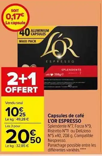 Carrefour Market Capsules De Café L'or Espresso offre