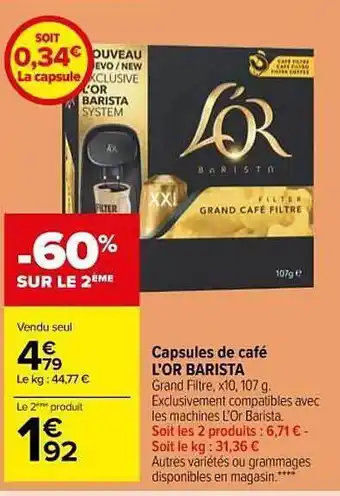 Carrefour Market Capsules De Café L'or Barista offre
