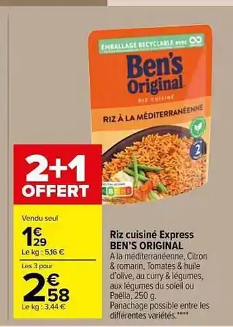 Carrefour Market Riz Cuisiné Express Ben's Original offre