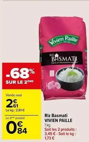 Carrefour Market Riz Basmati Vivien Paille offre