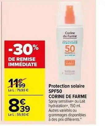 Carrefour Market Protection Solaire Spf50 Corine De Farme offre
