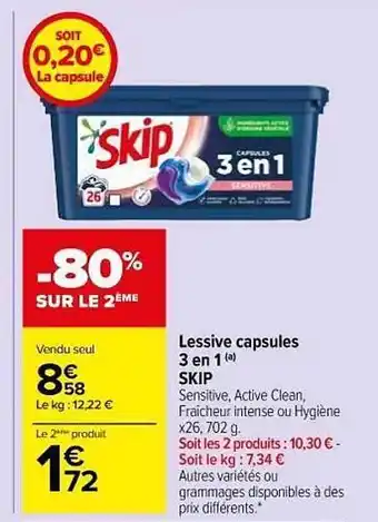 Carrefour Market Lessive Capsules 3 En 1 Skip offre