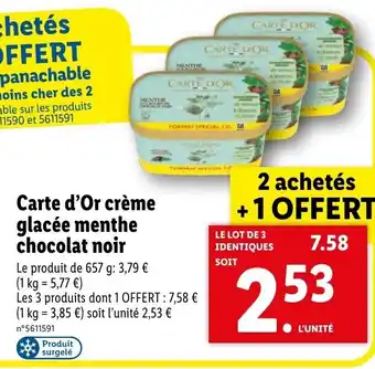 Lidl Carte d'Or Crème Glacée Menthe Chocolat Noir offre