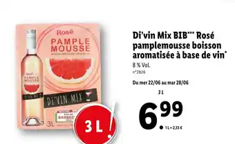 Lidl Di'Vin Mix Bib Rosé Pamplemousse Boisson Aromatisée à Base de Vin offre