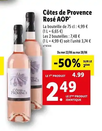 Lidl Côtes de Provence Rosé AOP offre