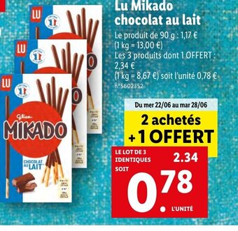 Lidl Lu Mikado Chocolat Au Lait offre