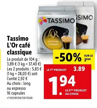 Lidl Tassimo l'Or Café Classique offre