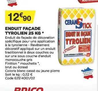 Bricomarché Enduit Façade Tyrolien 25kg offre