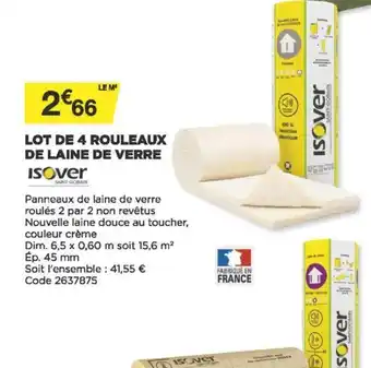 Bricomarché Lot de 4 Rouleaux de Laine de Verre offre