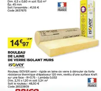 Bricomarché Rouleau de Laine de Verre Isolant Murs offre