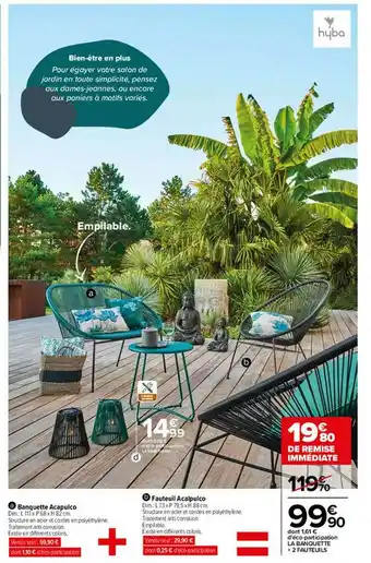 Carrefour Banquette Acapulco, Fauteuil Acapulco offre