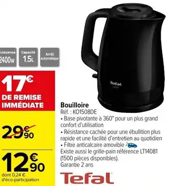 Carrefour TEFAL bouilloire offre