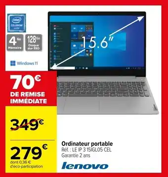 Carrefour LENOVO ordinateur portable offre