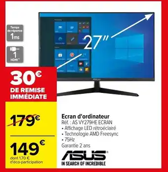 Carrefour ASUS ecran d'ordinateur offre