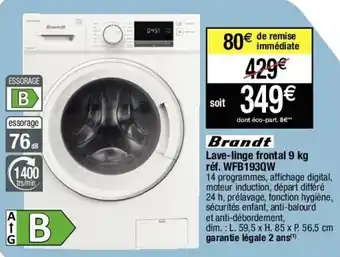 Migros BRANDT lave-linge frontal 9 kg offre