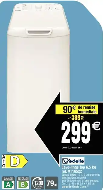 Migros VEDETTE lave-linge top 6,5 kg offre